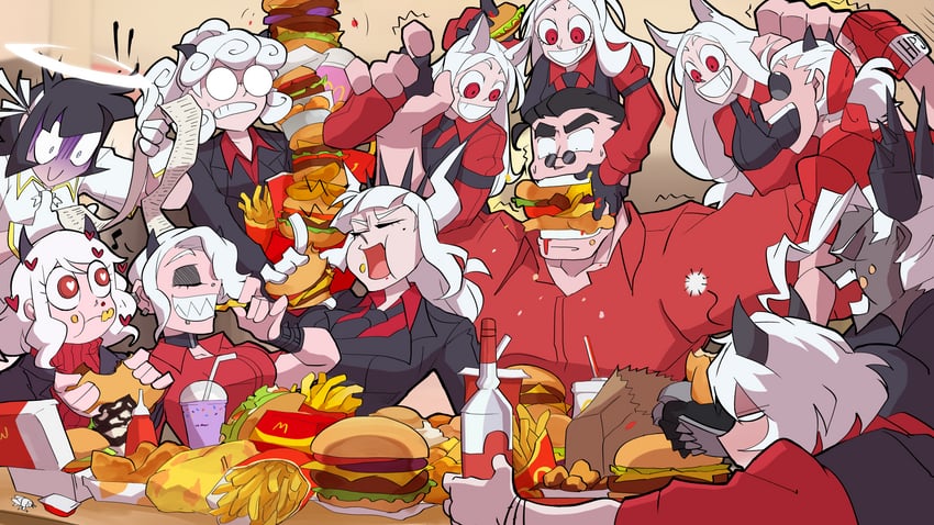 lucifer, modeus, justice, helltaker, cerberus, and 5 more (helltaker and 1 more) drawn by s4_(user_ggme4322)