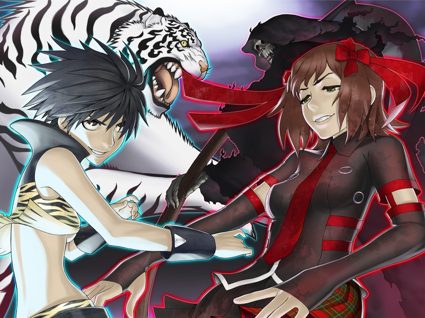amami haruka, kikuchi makoto, death, grim reaper, and dark haruka (idolmaster) drawn by wata_do_chinkuru