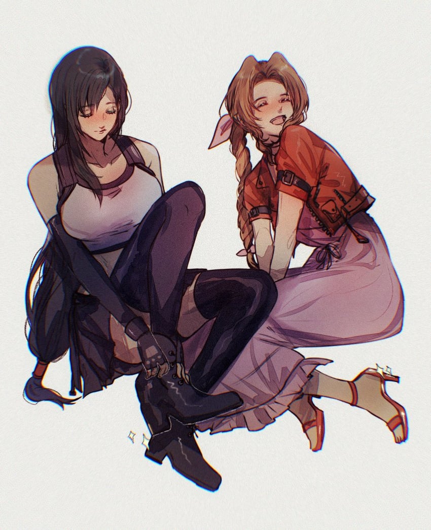 tifa lockhart and aerith gainsborough (final fantasy and 2 more) drawn by sera_(serappi)