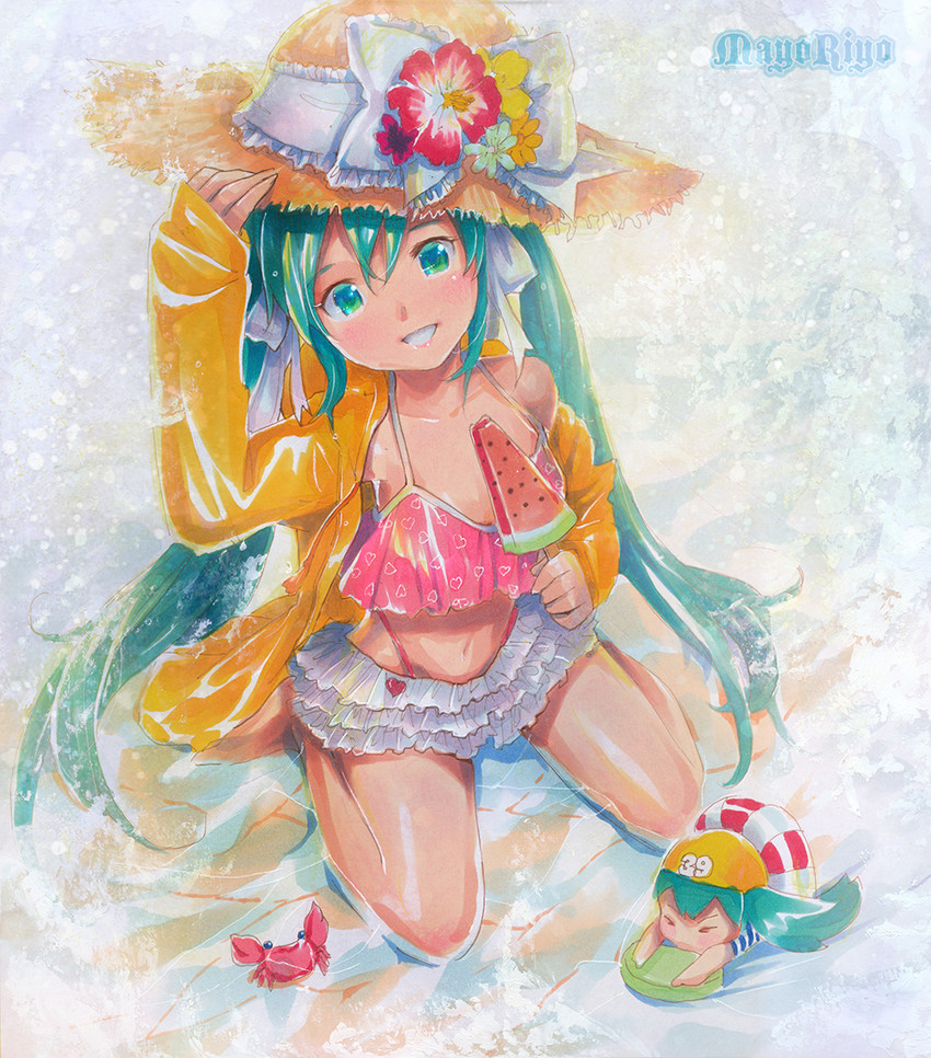 hatsune miku and chibi miku (vocaloid) drawn by mayo_riyo