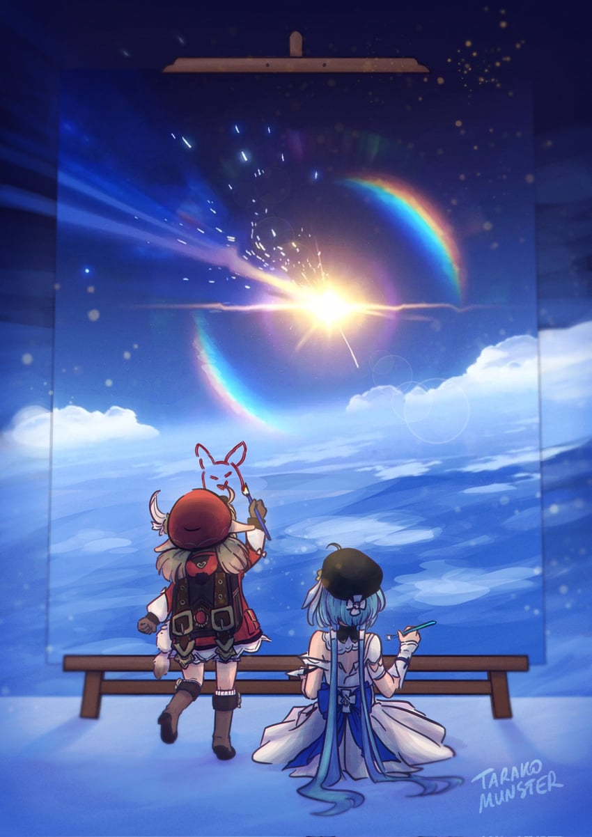 klee, dodoco, and griseo (genshin impact and 3 more) drawn by tarakomunster
