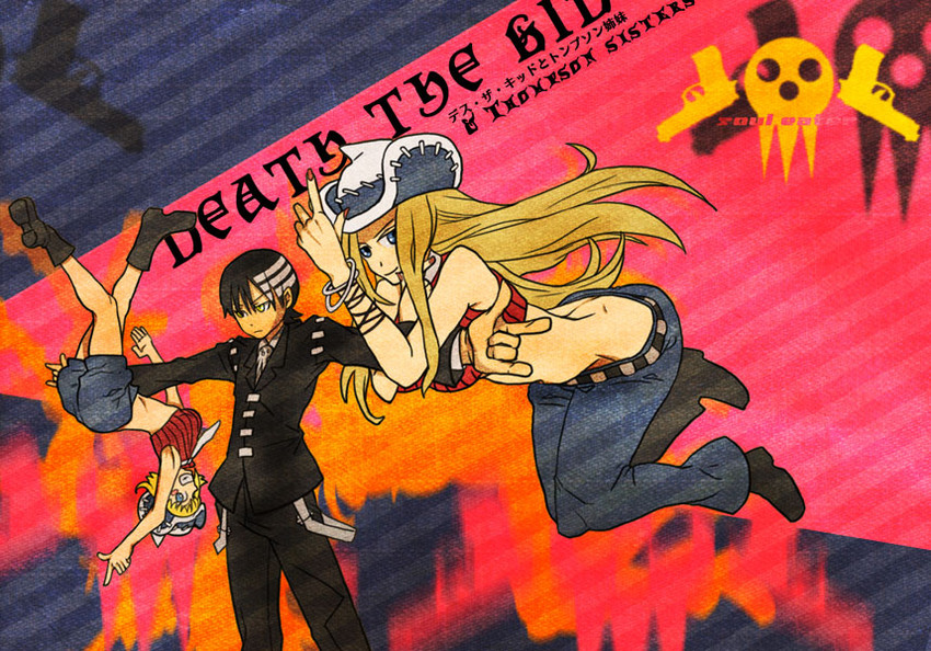death the kid, patricia thompson, and elizabeth thompson (soul eater) drawn by oyuyamio