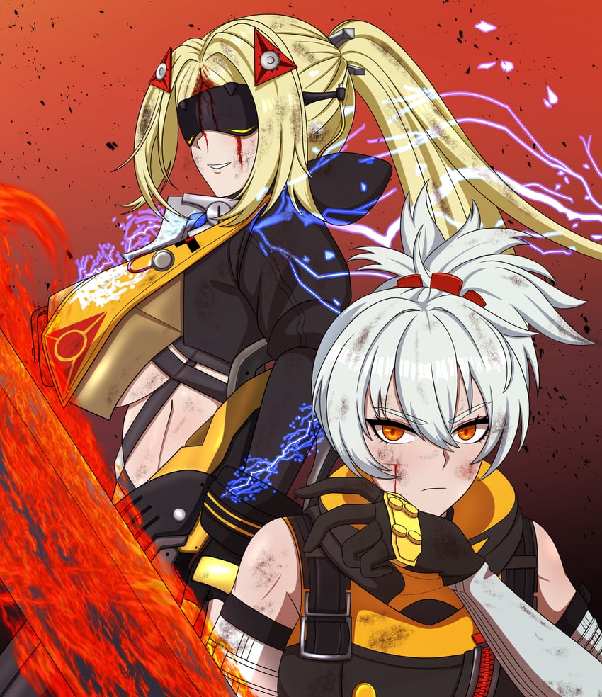 trigger and soldier 11 (zenless zone zero) drawn by kdh54321qaz
