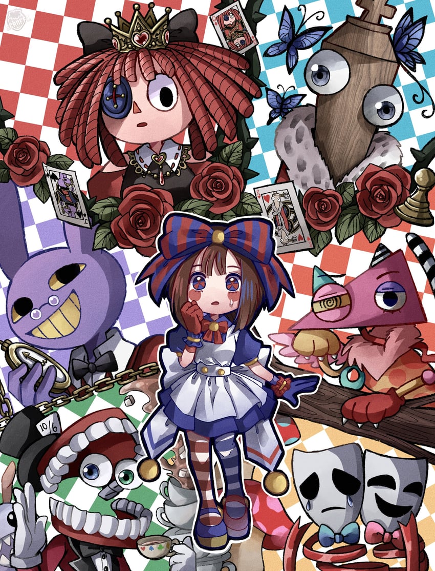 alice, white rabbit, cheshire cat, pomni, mad hatter, and 12 more (alice in wonderland and 1 more) drawn by scruffyart