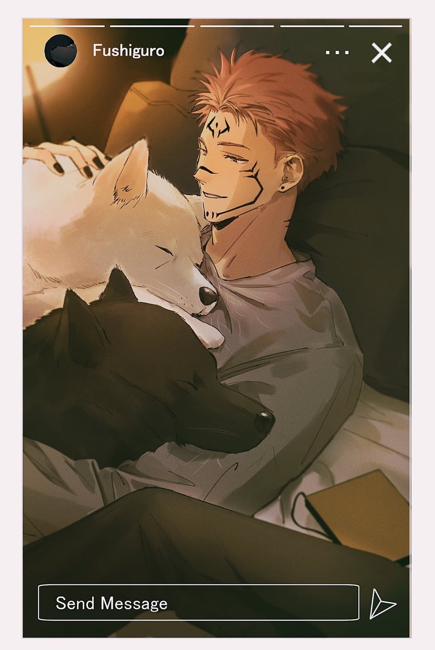 fushiguro megumi and ryoumen sukuna (jujutsu kaisen and 1 more) drawn by kamome_(penguin_n)