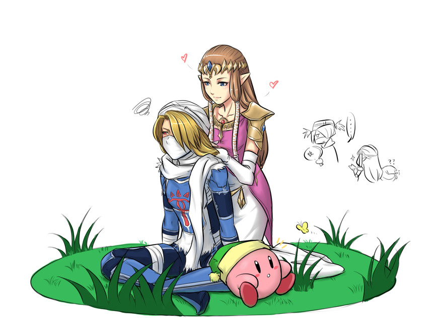 princess zelda, kirby, sheik, and sword kirby (the legend of zelda and 4 more) drawn by eudy