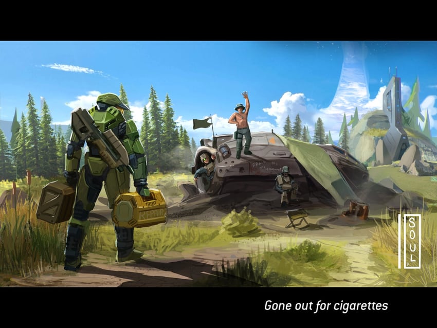 master chief and sergeant johnson (halo and 1 more) drawn by soul_ant19