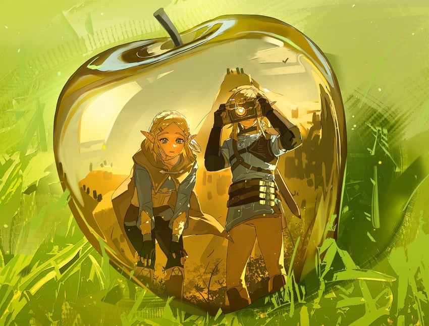 link and princess zelda (the legend of zelda and 1 more) drawn by wangan
