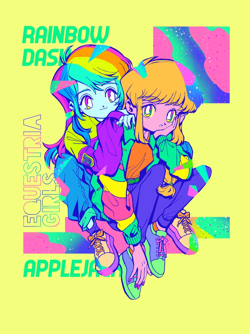 rainbow dash and applejack (my little pony and 2 more) drawn by maimu_(polka)