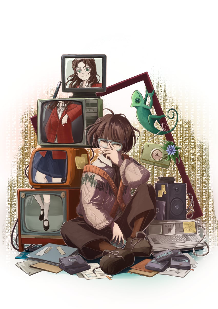 ms. radio, ttt, and john titor (reverse:1999) drawn by touyouru