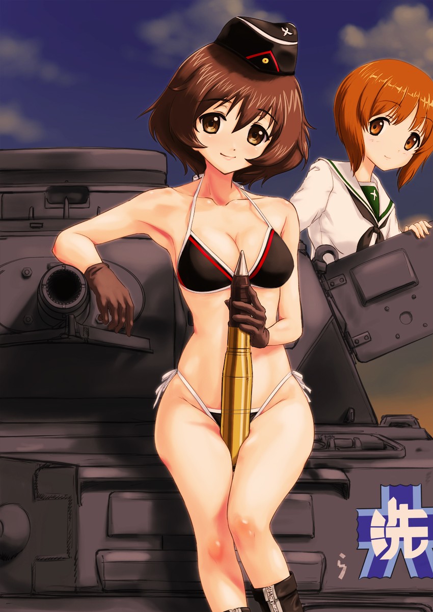 nishizumi miho and akiyama yukari (girls und panzer) drawn by rasukaru