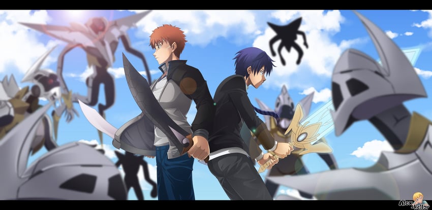emiya shirou and itsuka shido (fate and 2 more) drawn by alex_kellar