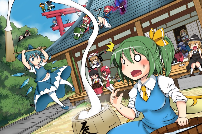 hakurei reimu, kirisame marisa, komeiji koishi, alice margatroid, cirno, and 15 more (touhou) drawn by kokoperiiche