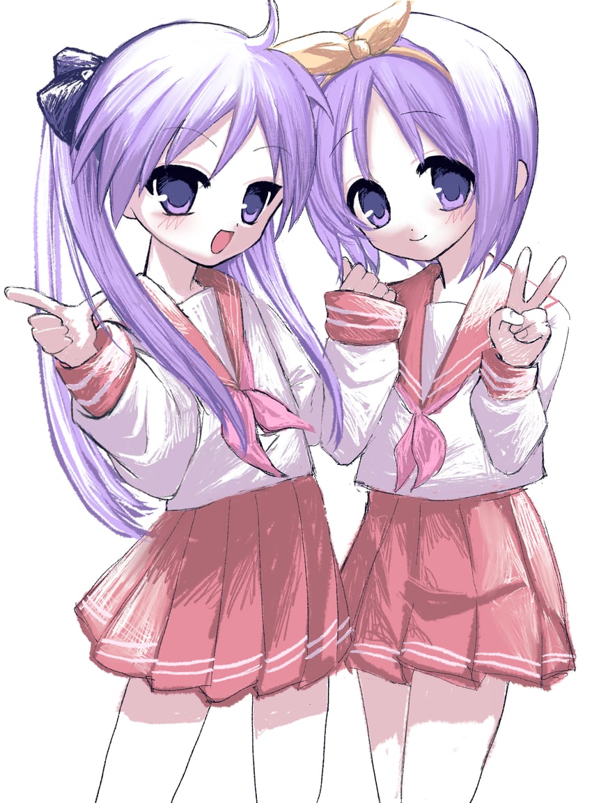 hiiragi kagami and hiiragi tsukasa (lucky star) drawn by nemu_(zutto_oyasu3)
