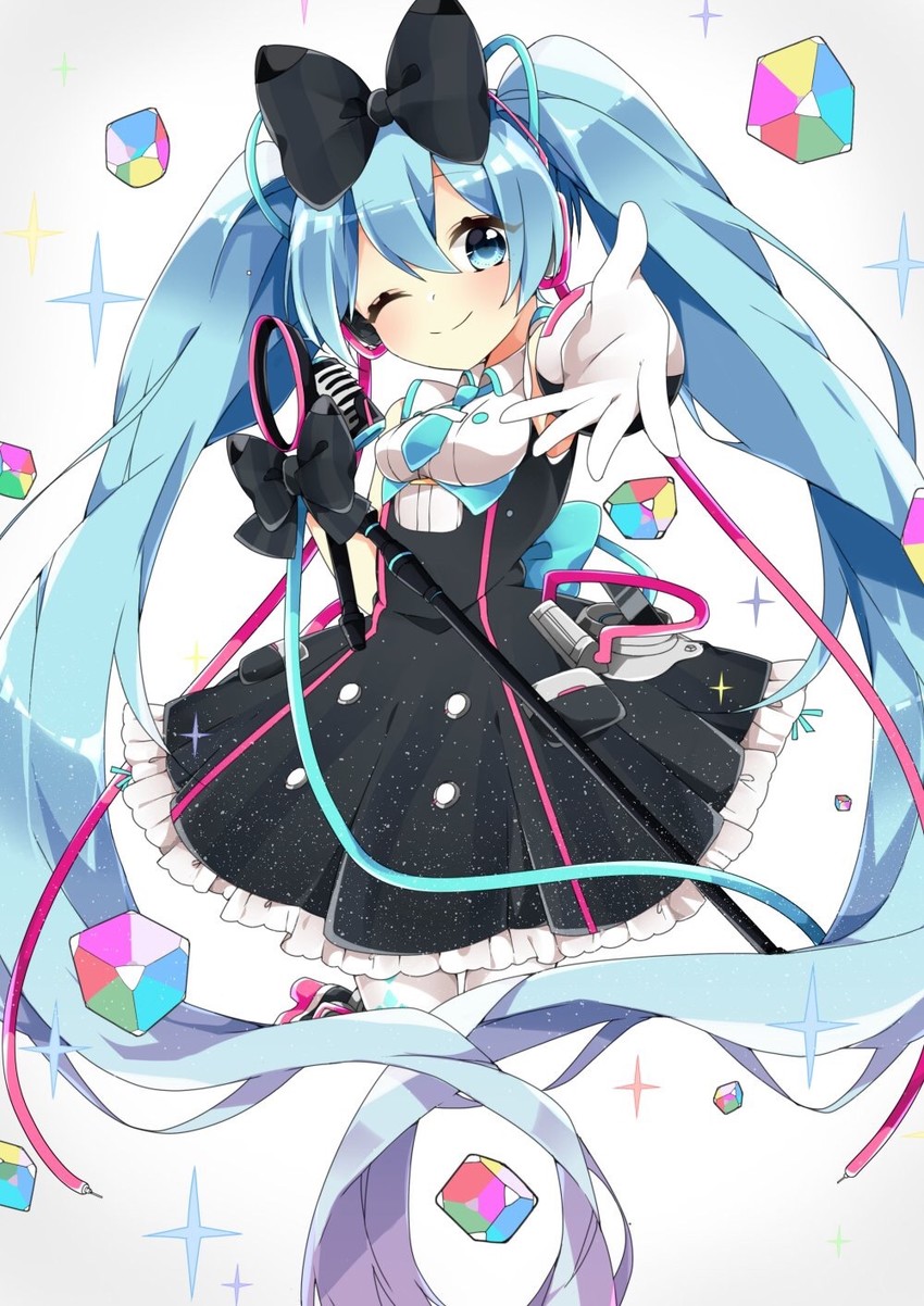 hatsune miku and magical mirai miku (vocaloid and 1 more) drawn by shizuku_(puti_0414)