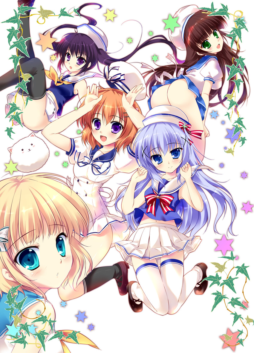 kafuu chino, hoto cocoa, kirima syaro, tippy, tedeza rize, and 1 more (gochuumon wa usagi desu ka?) drawn by mikeou