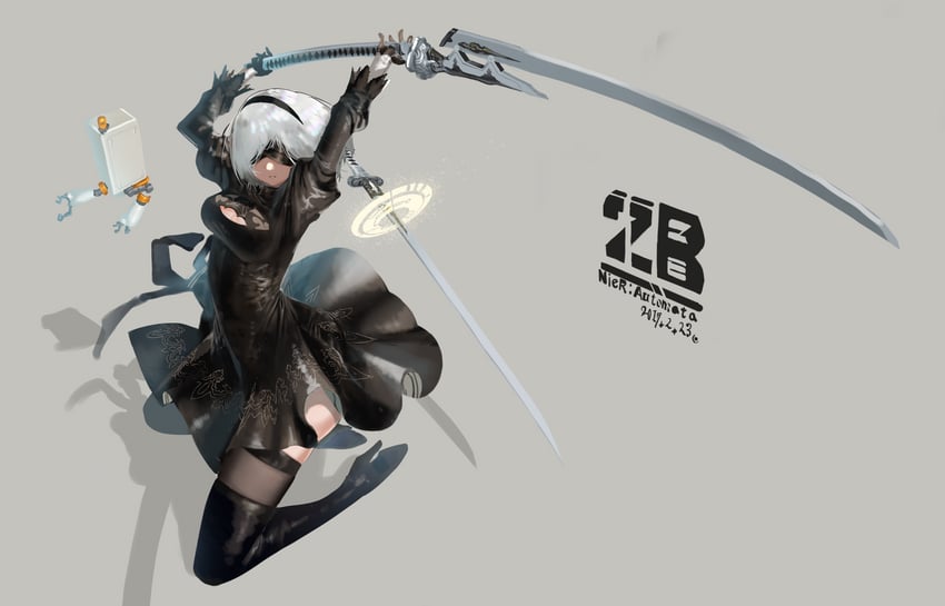 2b and pod (nier and 1 more) drawn by inkun