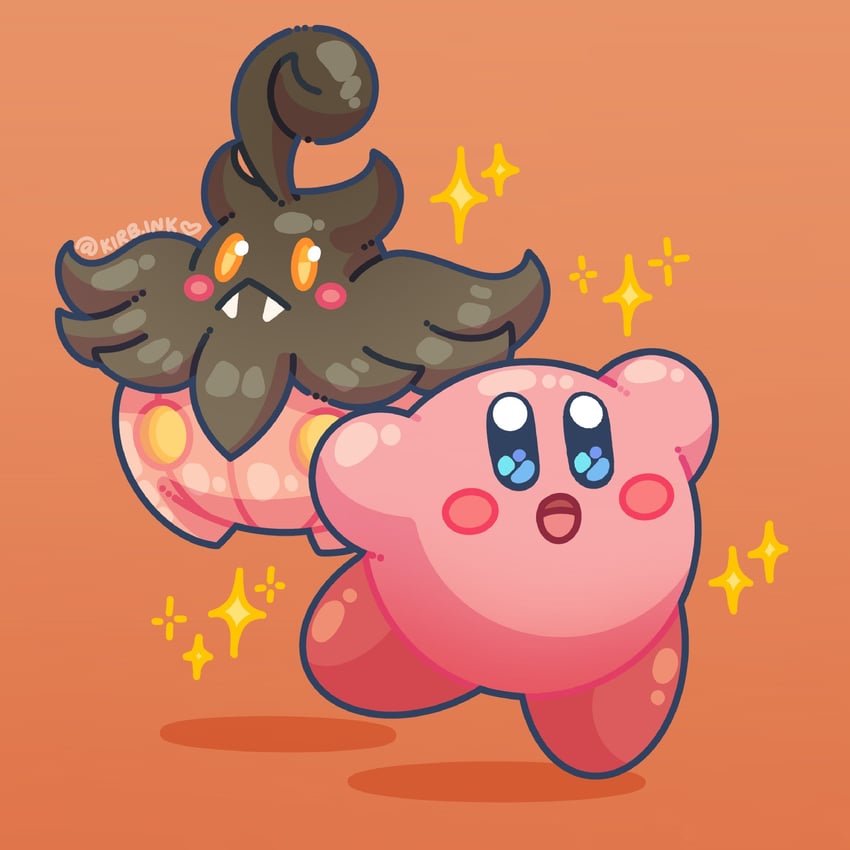 kirby and pumpkaboo (pokemon and 1 more) drawn by aimaay