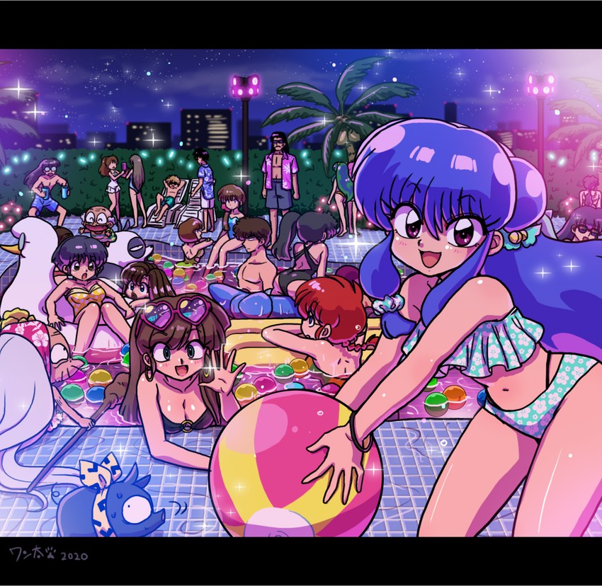 lum, ranma-chan, shampoo, tendou akane, p-chan, and 10 more (ranma 1/2 and 1 more) drawn by wanta_(futoshi)