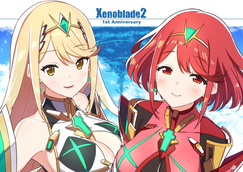 pyra and mythra (xenoblade chronicles and 1 more) drawn by baffu