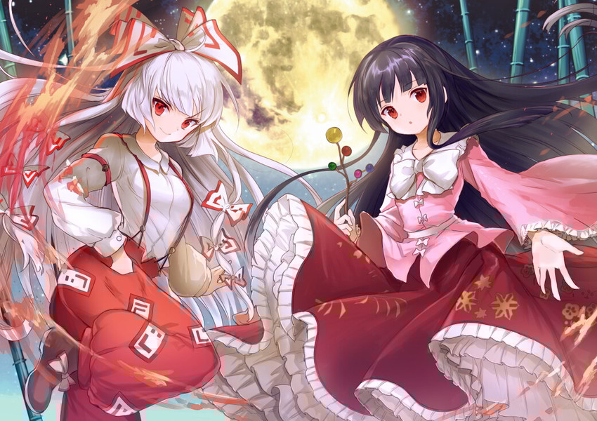 fujiwara no mokou and houraisan kaguya (touhou) drawn by hayama_eishi