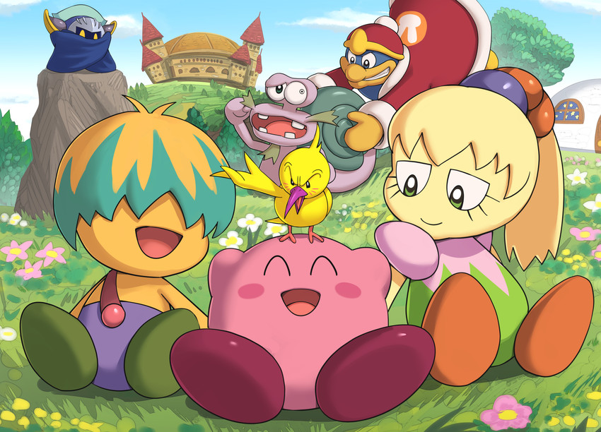 kirby, meta knight, king dedede, fumu, bun, and 2 more (kirby and 1 more) drawn by gonzarez