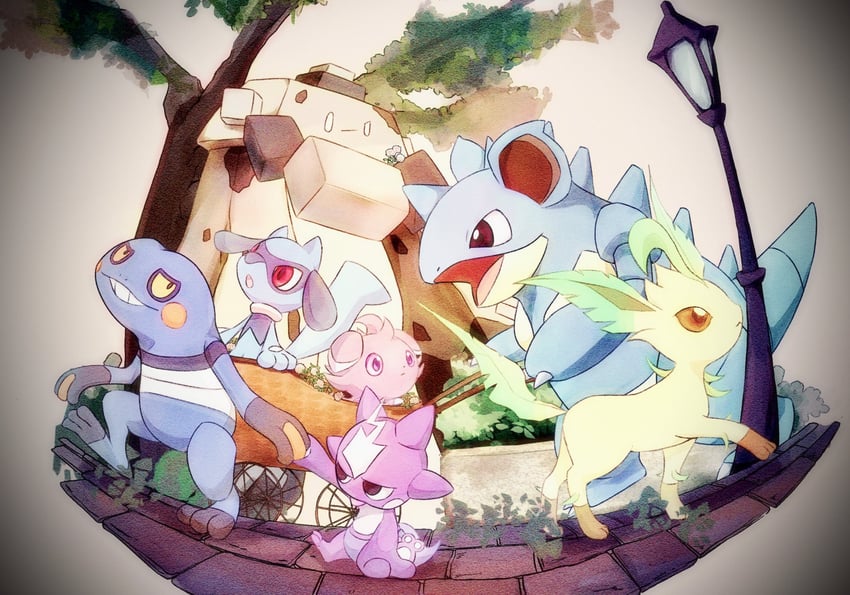 leafeon, riolu, espurr, croagunk, nidoqueen, and 2 more (pokemon) drawn by fireblast