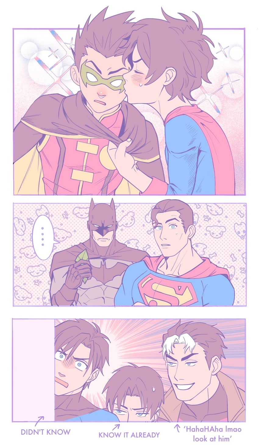 batman, robin, superman, jason todd, nightwing, and 4 more (dc comics and 3 more) drawn by endure_gif