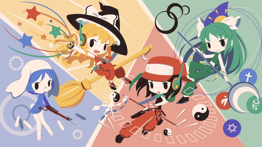 hakurei reimu, kirisame marisa, mima, reisen, curly brace, and 3 more (touhou and 1 more) drawn by cobalta