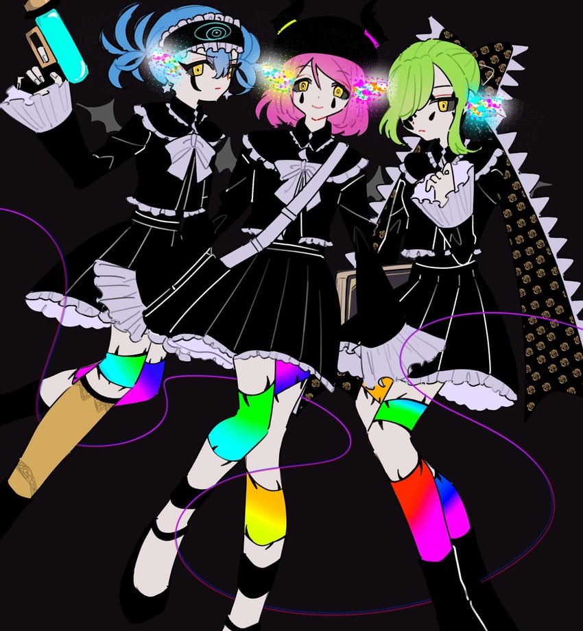 kurane, yoshiko, and waruna (master detective archives: rain code) drawn by yunome_(lyu_nomel)