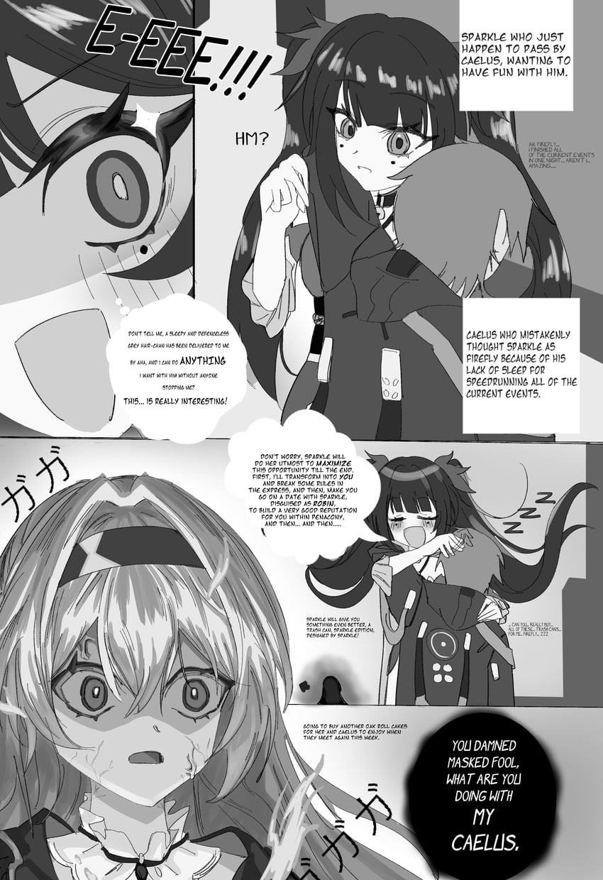 trailblazer, firefly, caelus, and sparkle (honkai and 1 more) drawn by xen23_11