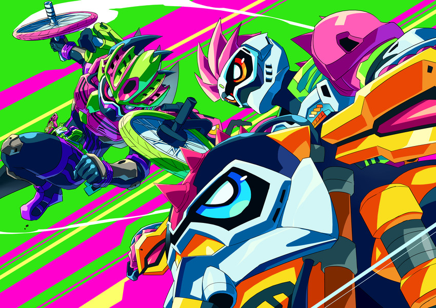 kamen rider ex-aid, kamen rider genm, mighty action x level 2, kamen rider lazer, action gamer level 2, and 1 more (kamen rider and 1 more) drawn by otokamu