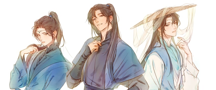 mo ran, xue meng, and shi mei (erha he tadebai mao shizun) drawn by kkcoocool
