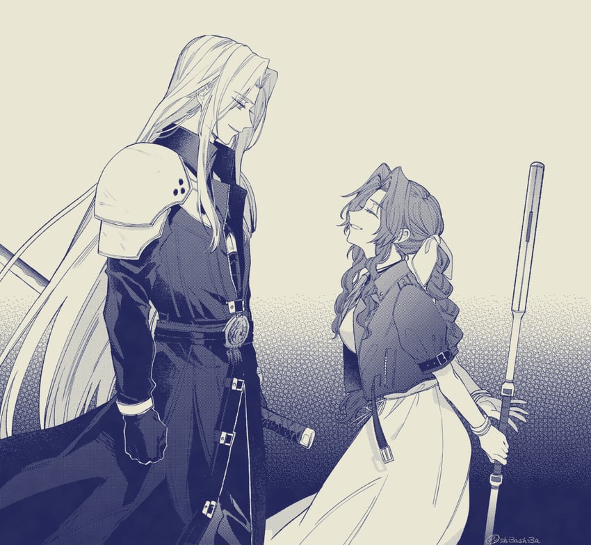aerith gainsborough and sephiroth (final fantasy and 2 more) drawn by shi3ashi3a