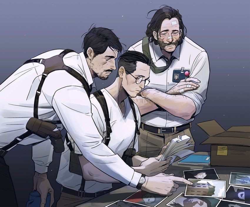 kim kitsuragi, harry du bois, and jean vicquemare (disco elysium) drawn by cheetahman_(1ddghfr78cswc)