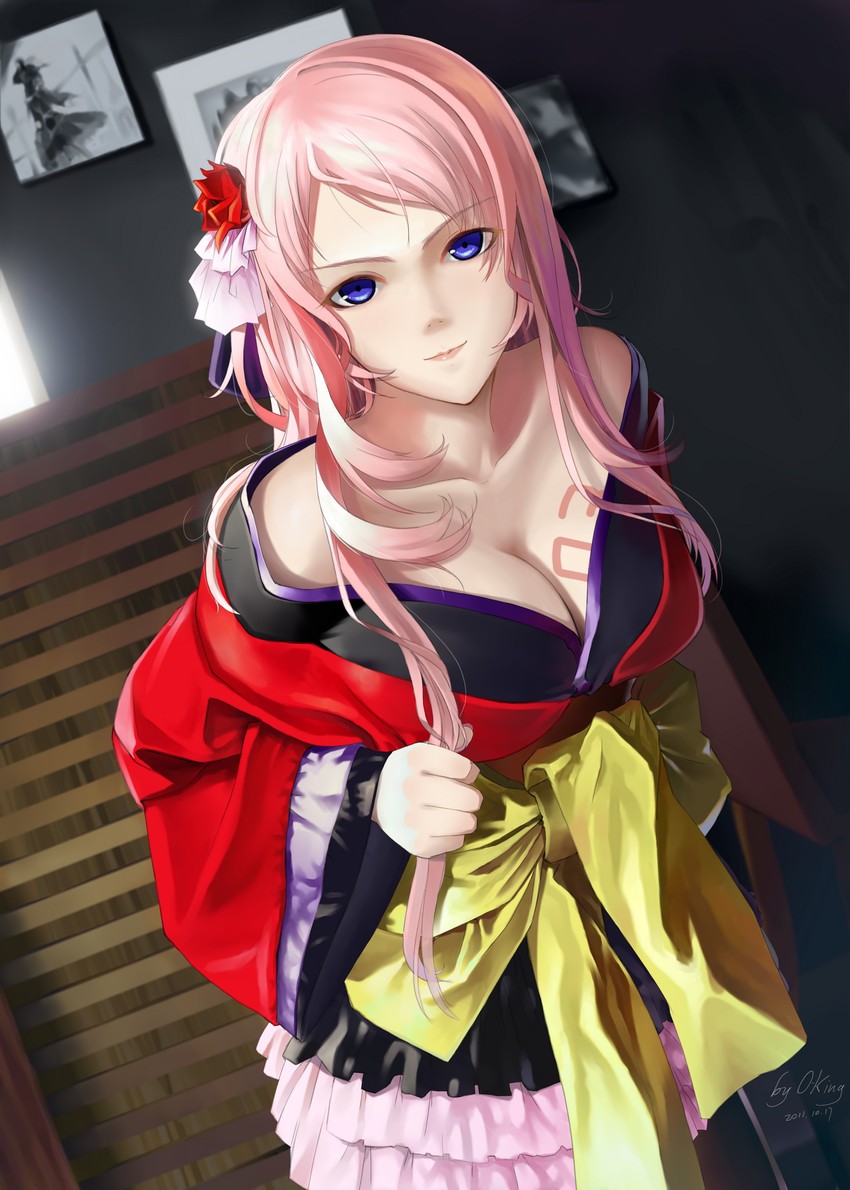 megurine luka (vocaloid and 2 more) drawn by okingjo