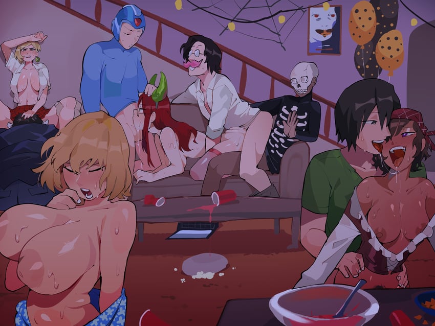 x, gene, markiplier, karen, chiyoi, and 2 more (original and 3 more) drawn by diforland
