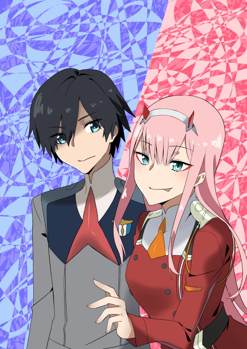 zero two and hiro (darling in the franxx) drawn by nakoya_(nane_cat)