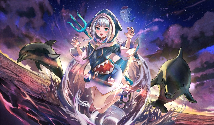 gawr gura and bloop (hololive and 1 more) drawn by cherre