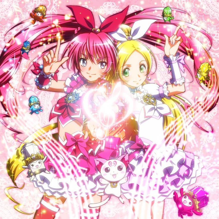 houjou hibiki, minamino kanade, cure melody, cure rhythm, hummy, and 7 more (precure and 1 more) drawn by sokobe_hiyori