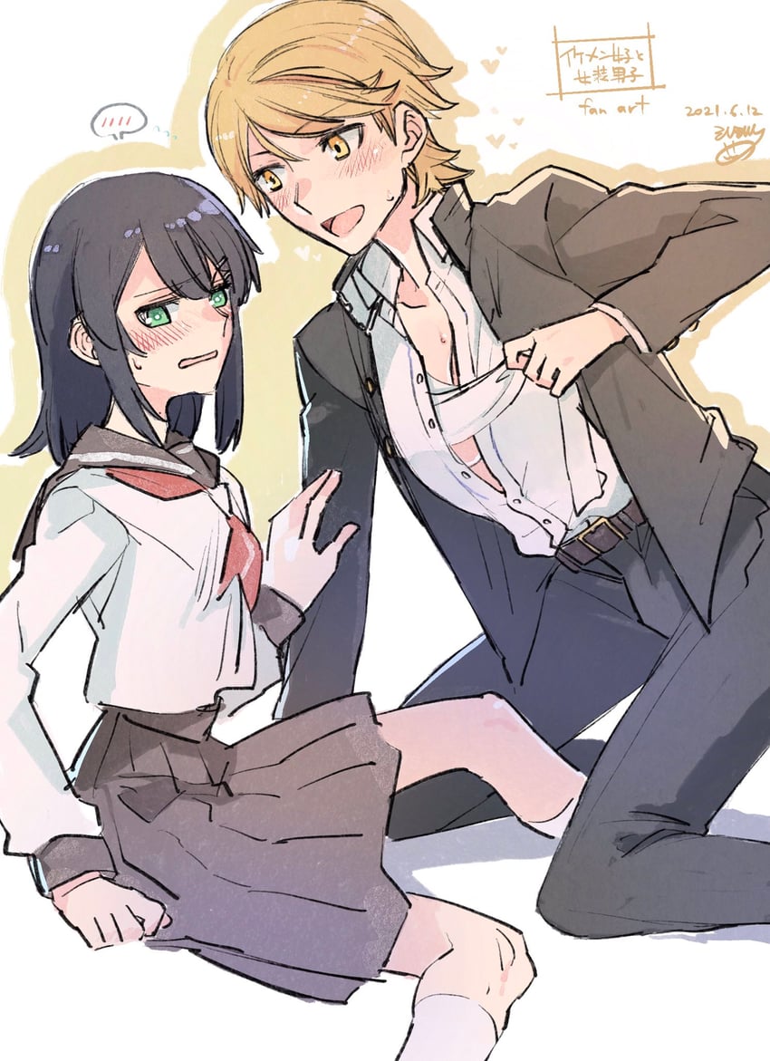 rindou hazuki and akizakura iori (ikemen joshi to josou danshi) drawn by mirumiru