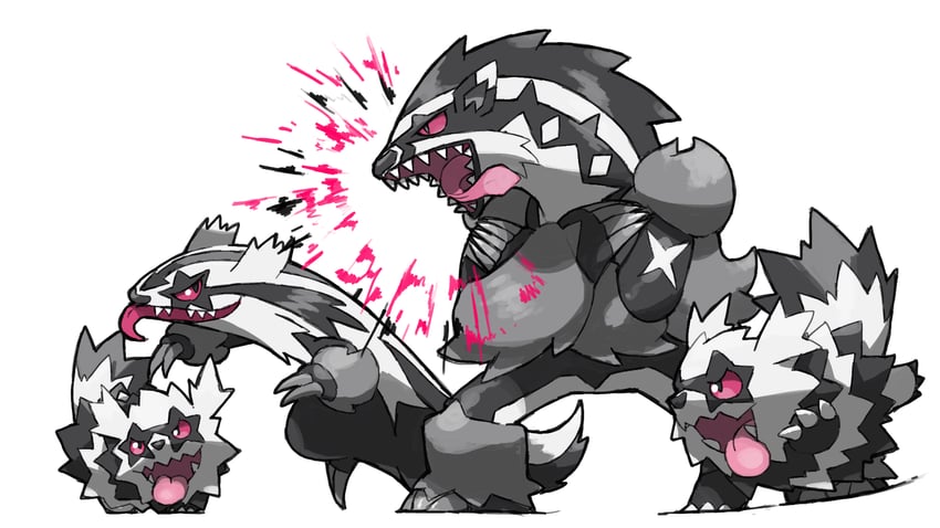 obstagoon, galarian zigzagoon, and galarian linoone (pokemon) drawn by blacknirrow