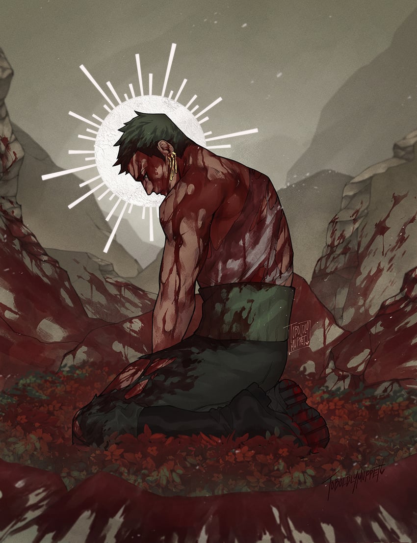 roronoa zoro (one piece) drawn by toboldlymuppet