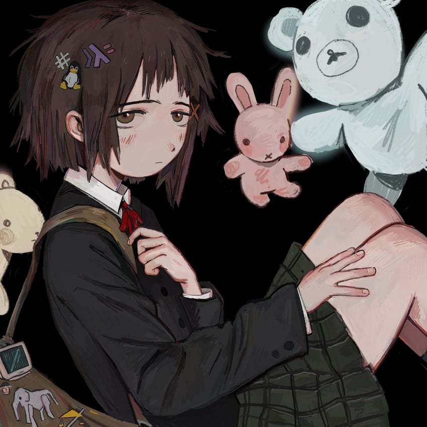 iwakura lain and tux (serial experiments lain and 1 more) drawn by fffkorobka