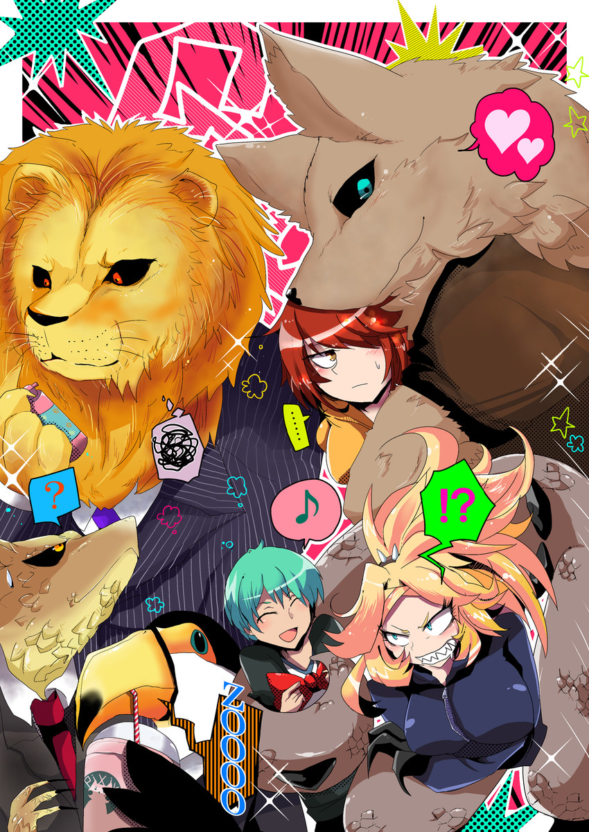 churio, asahikawa yuuma, lizard, zinovy, lila, and 2 more (t-rex na kanojo and 3 more) drawn by kuromitu66