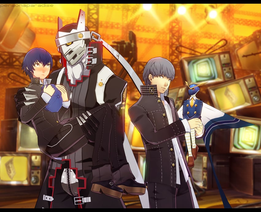 narukami yu, shirogane naoto, izanagi, and sukuna-hikona (persona and 1 more) drawn by personaparadise