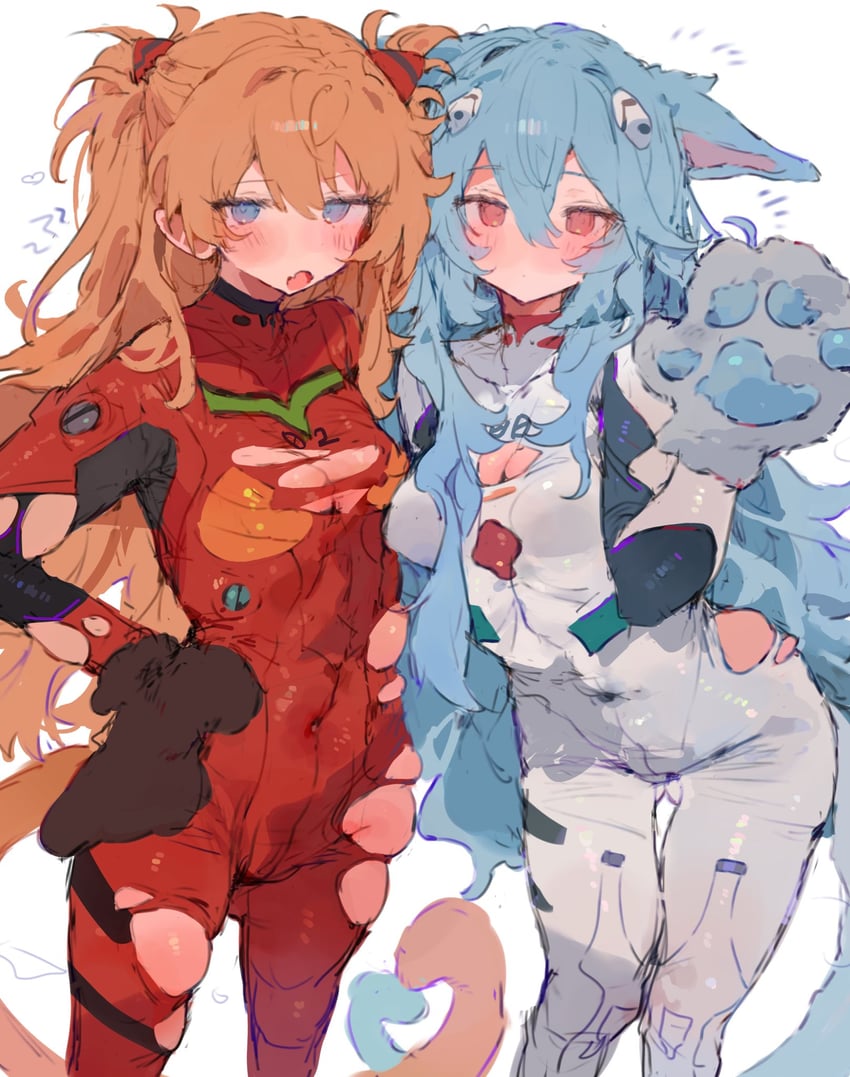 souryuu asuka langley and ayanami rei (neon genesis evangelion) drawn by bunchi