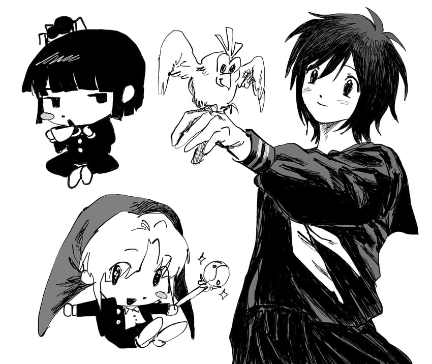 tsukada satoru, avalona, and spider girl (randal's friends) drawn by 97ttwwaazz