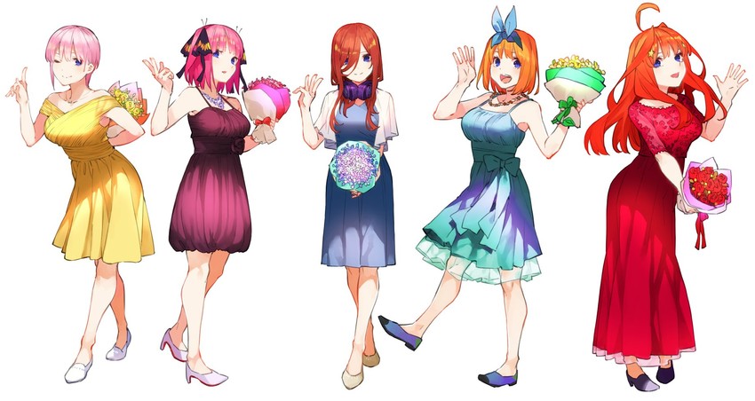 nakano nino, nakano miku, nakano yotsuba, nakano itsuki, and nakano ichika (go-toubun no hanayome) drawn by haruba_negi