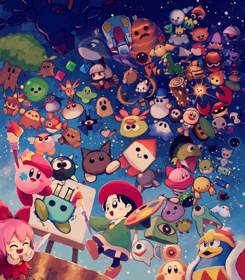 kirby, waddle dee, king dedede, adeleine, ribbon, and 78 more (kirby and 1 more) drawn by suyasuyabi